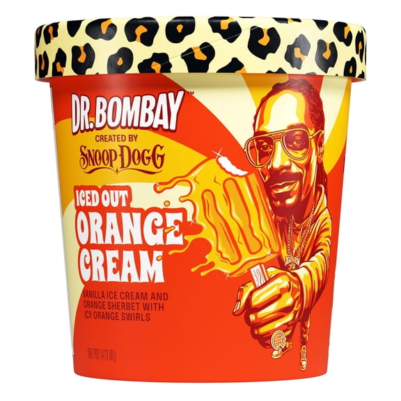 Dr. Bombay Iced Out Orange Cream Sherbet Ice Cream, Orange Sherbet & Vanilla Ice Cream, 16 oz