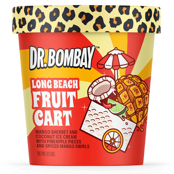Dr. Bombay Long Beach Fruit Cart - Coconut Ice Cream and Mango Sherbet with Pineapple and Spiced Mango Swirls - 1 Pint (16 oz)
