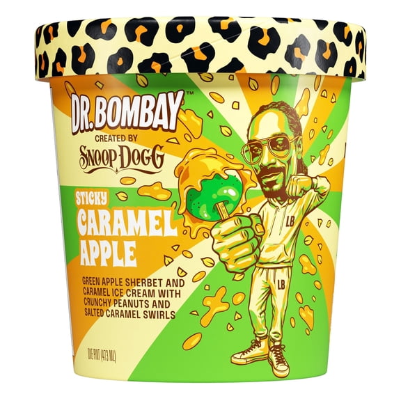 Dr. Bombay Sticky Caramel Apple Ice Cream with Green Apple Sherbet & Peanuts, 16 fl oz