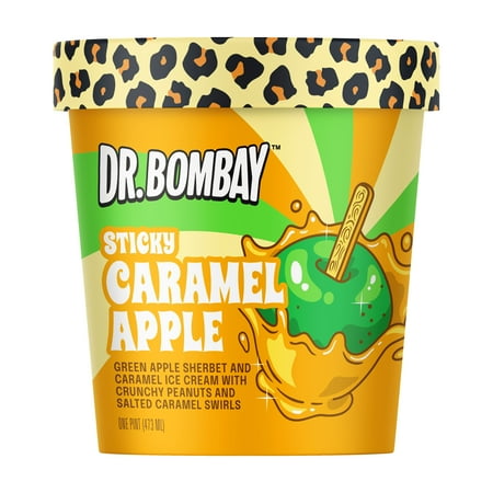 Dr. Bombay Sticky Caramel Apple - Caramel Ice Cream and Green Apple Sherbet with Peanuts and Salted Caramel Swirls - 1 Pint (16 oz)
