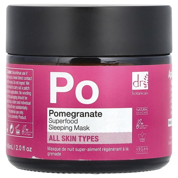 Dr. Botanicals Superfood Sleeping Beauty Mask, All Skin Types, Pomegranate, 2 fl oz (60 ml)