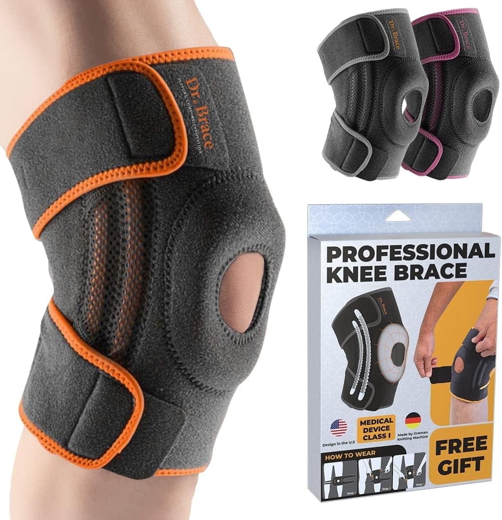 DR. BRACE Compression Knee Brace with Side Stabilizers & Patella Gel Pads, Knee Support for Knee Pain, Running & Sports, Men & Women (X-Large, Mars)