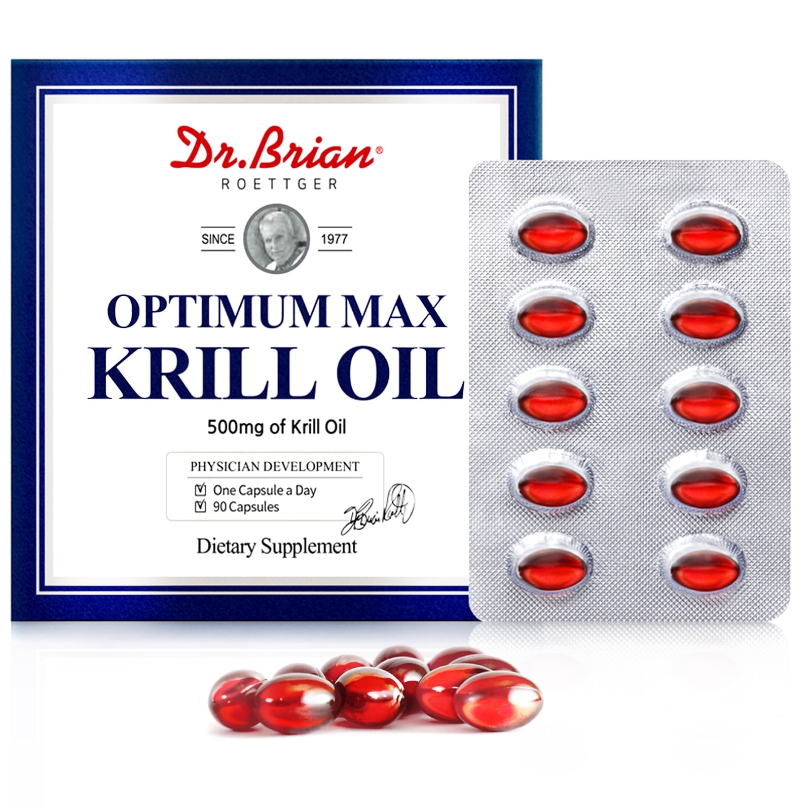 Dr. Brian Krill Oil Supplement Antarctic Krill Oil 500mg Softgel Capsule w Astaxanthin Omega 3 Fish Oil EPA DHA Phospholipids