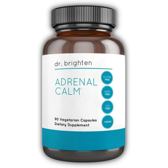 Dr. Brighten Adrenal Calm Ashwagandha, B Vitamins, Lemon Balm and Amino Acids for Stress Relief, Better Sleep and Balanced Cortisol, Non-GMO 90 Capsules