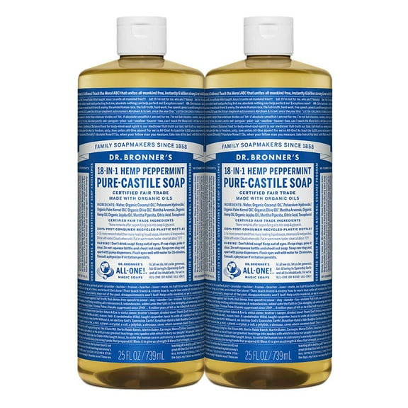 Dr. Bronner Hemp Peppermint Pure Castile Oil Made With Organic Oils Certified - 25 oz, 2 Pack