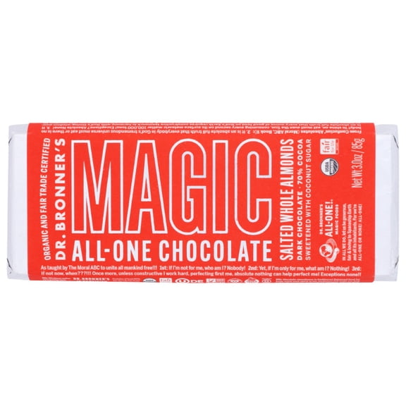 Dr Bronner Magic All-One Chocolate Bar, Salted Whole Almonds-3 oz