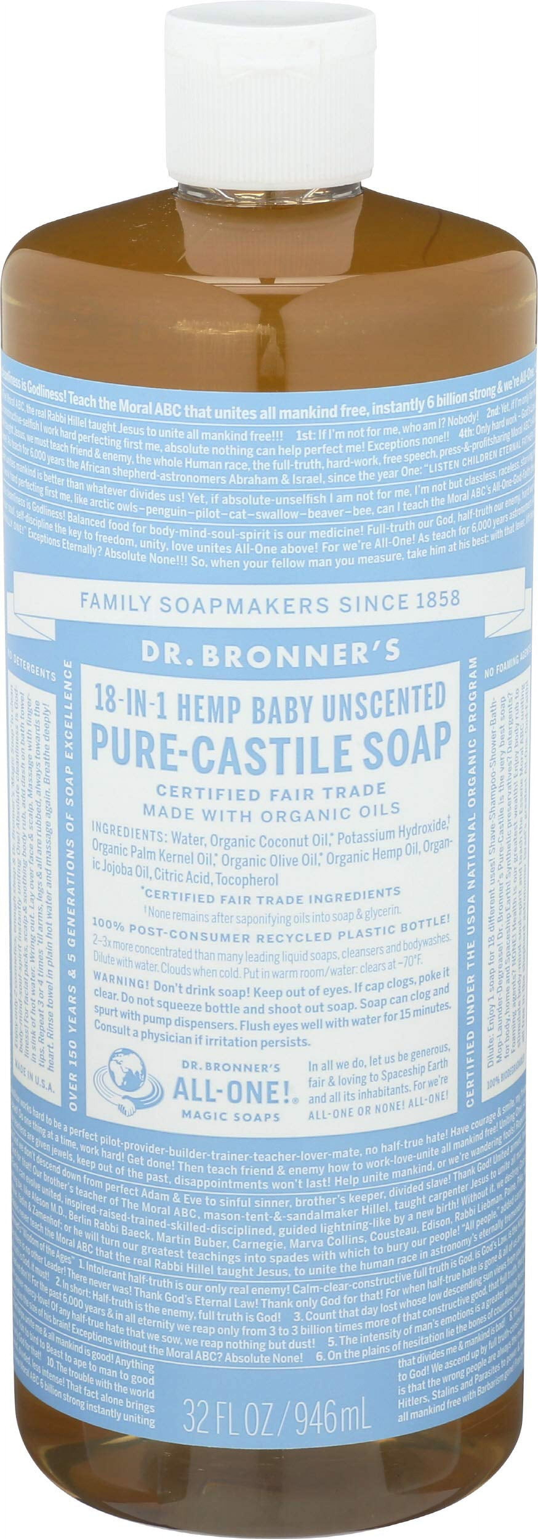 Dr. Bronner's Baby Mild Unscented Pure Castile Soap, Liquid Formula, 32