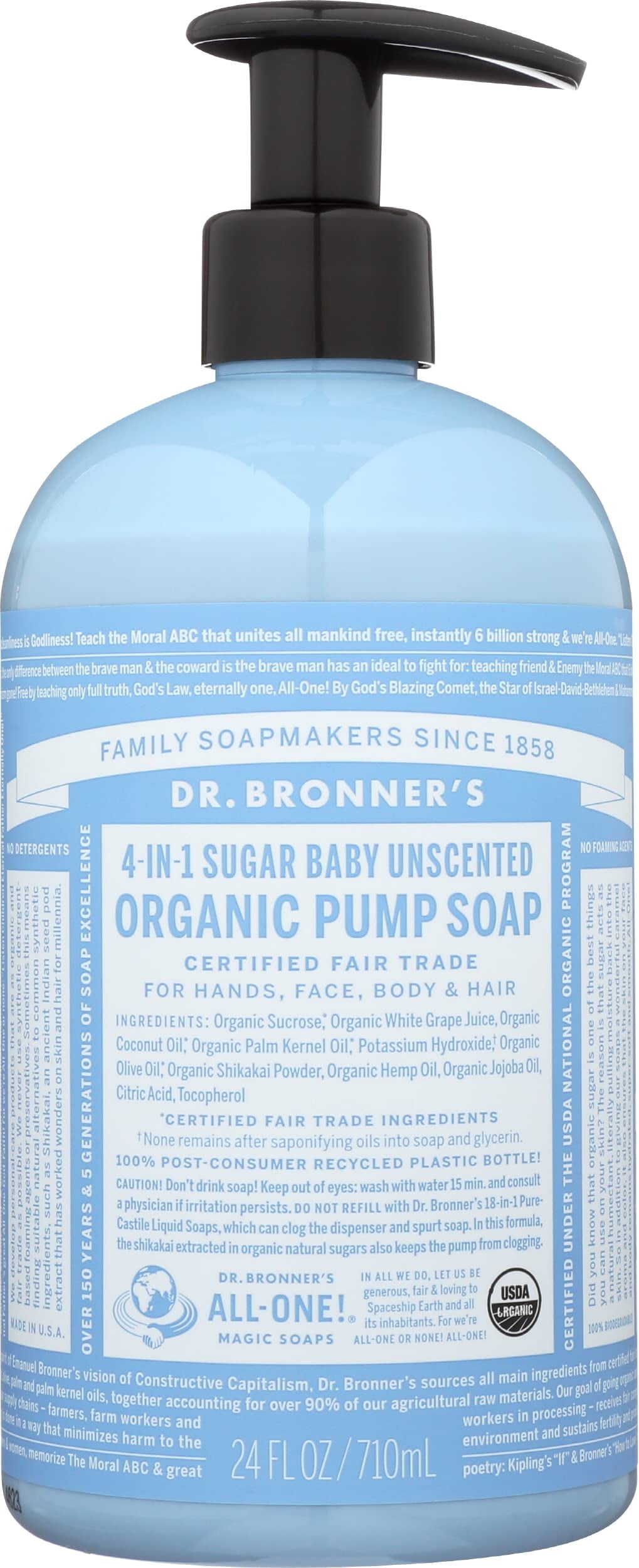 Dr. Bronner,S Organic 4In1 Sugar Baby Unscented Pump Liquid Soap