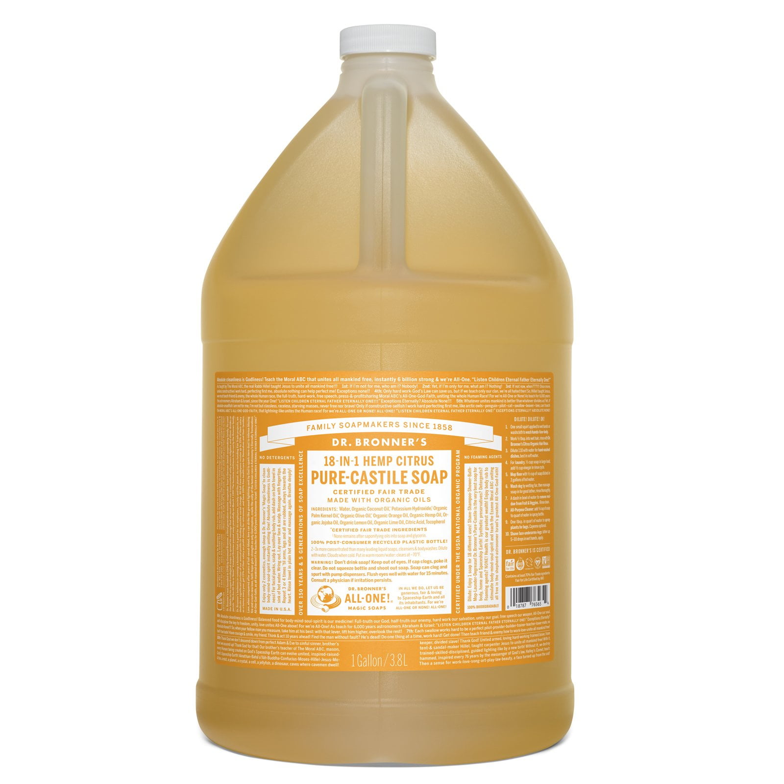 Dr. Bronner’S PureCastile Liquid Soap (Citrus, 1 Gallon) Made With