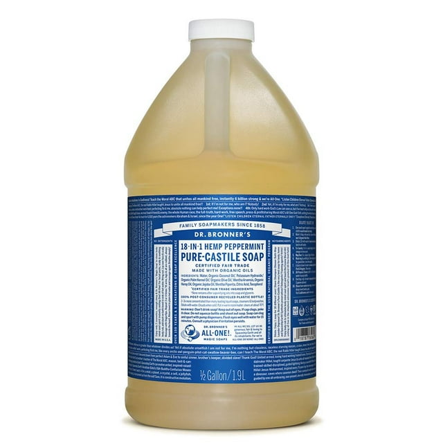 Dr. Bronner's 18 IN 1 Hemp PureCastile Soap Peppermint, 0.5 Gallon