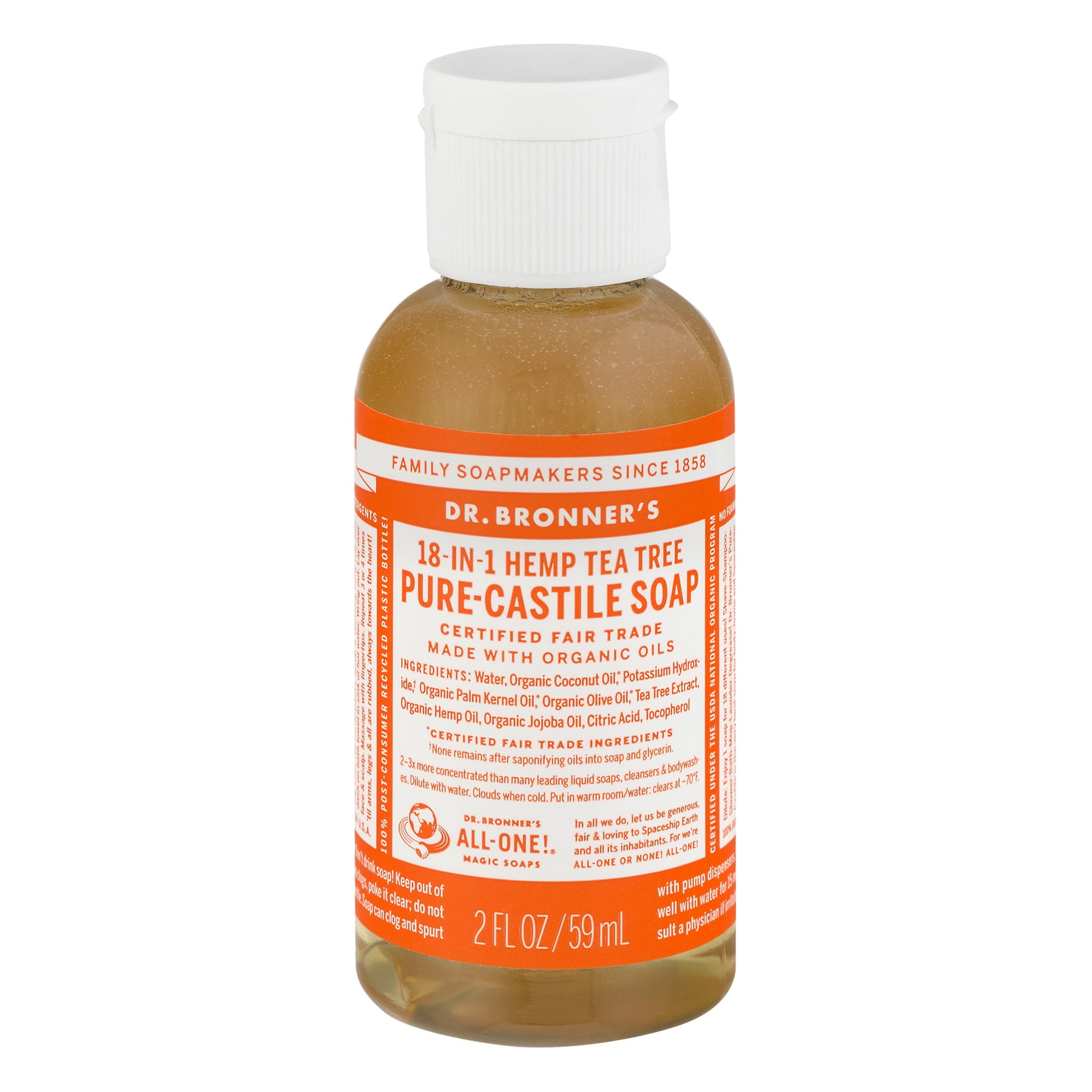 Dr. Bronner's 18In1 Hemp PureCastile Soap Tea Tree, 2.0 FL OZ