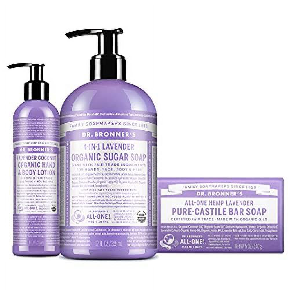 Dr. Bronner,S 3Piece Organic Lavender Gift Set 1 Sugar Pump Soap 12