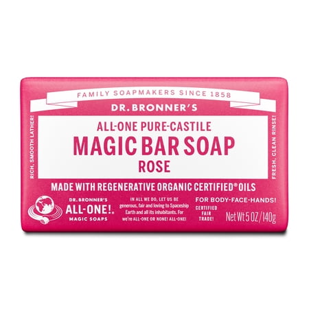 Dr. Bronner's Magic Bar Soap – Rose - Pure-Castile Soap - 5 oz - for face, body, hands