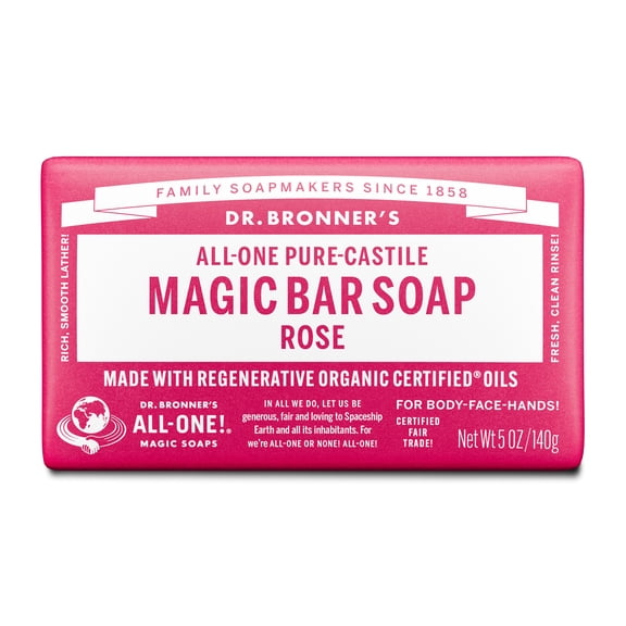 Dr. Bronner's Magic Bar Soap – Rose - Pure-Castile Soap - 5 oz - for face, body, hands
