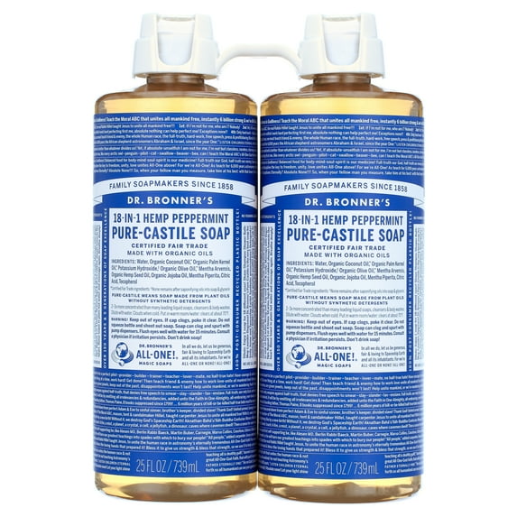 Dr. Bronner's Hemp Peppermint Pure-Castile Soap, 25 Fluid Ounce (Pack of 2)