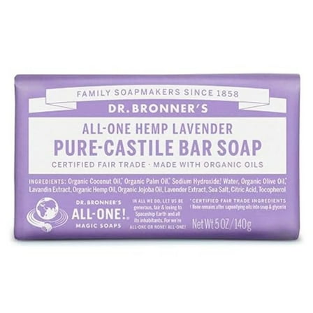 (2 pack) Dr. Bronner's Magic Bar Soap – Lavender - Pure-Castile Soap - 5 oz - for face, body, hands