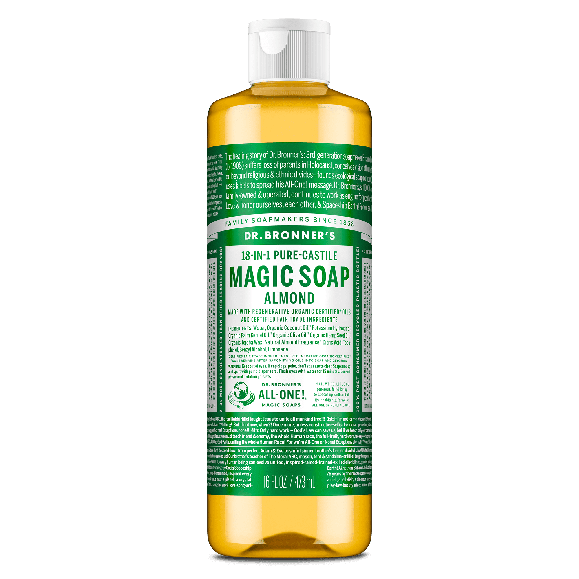 Dr. Bronner's Magic Soap - Almond - Pure-Castile Liquid Soap - 16 oz - for face, body wash, hands