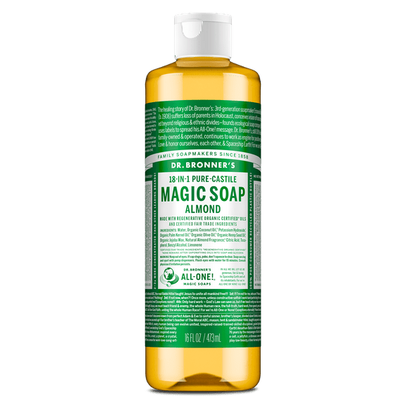 Dr. Bronner's Magic Soap - Almond - Pure-Castile Liquid Soap - 16 oz - for face, body wash, hands