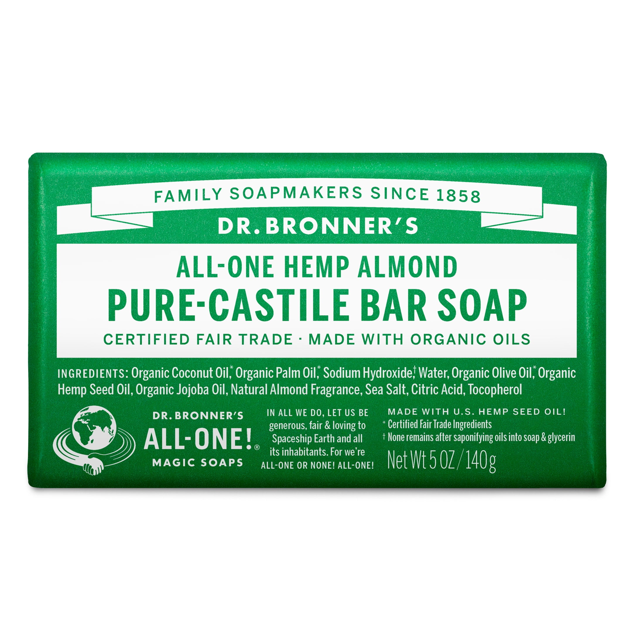 Dr. Bronner's Magic Soap - Castile Bar - Almond - 5 oz - Versatile - Adults, Teens, Children