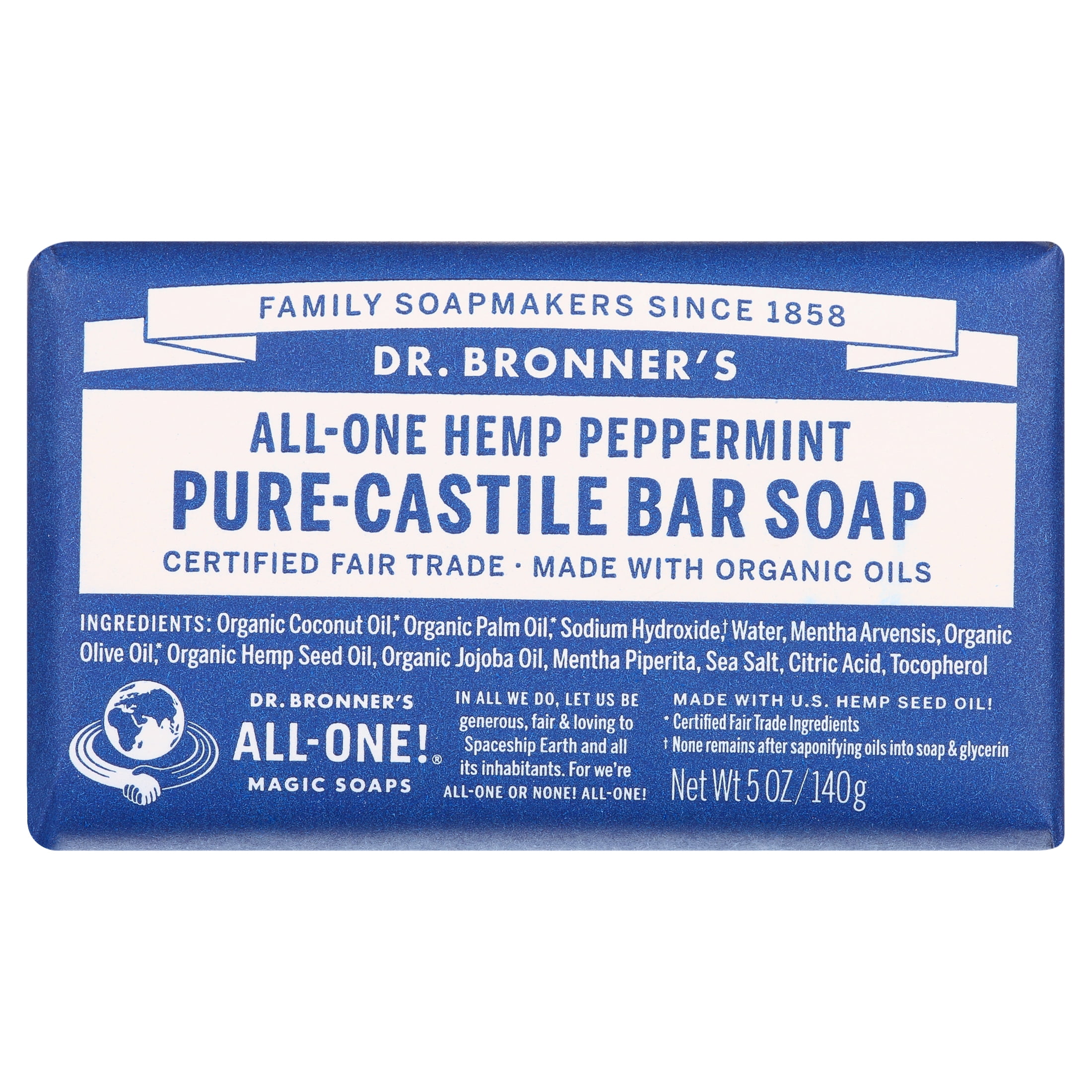 Dr. Bronner's Magic Soap - Castile Bar - Peppermint - 5 oz - Versatile - Adults, Teens, Children 3 and Above