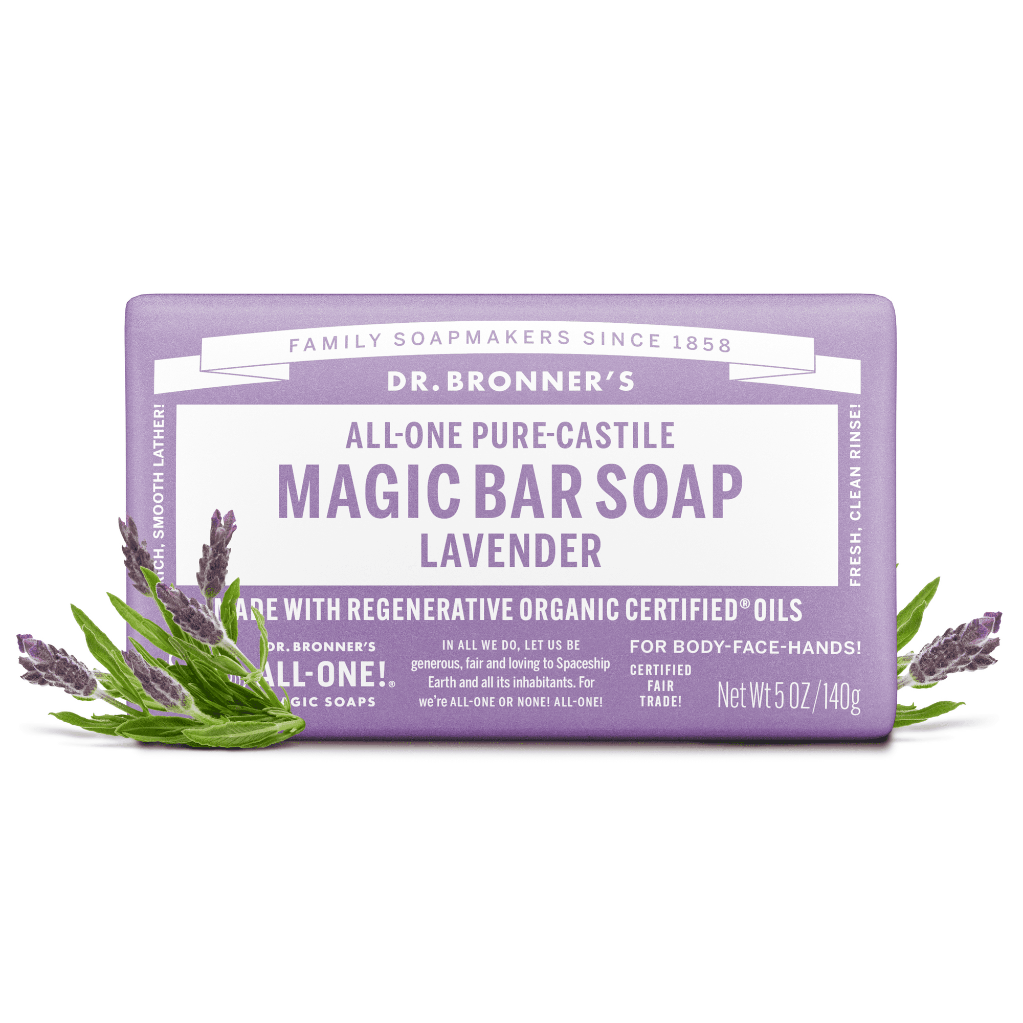 Dr.Bronner's Magic Bar Soap, Lavender, Pure-Castile Soap, 5 oz