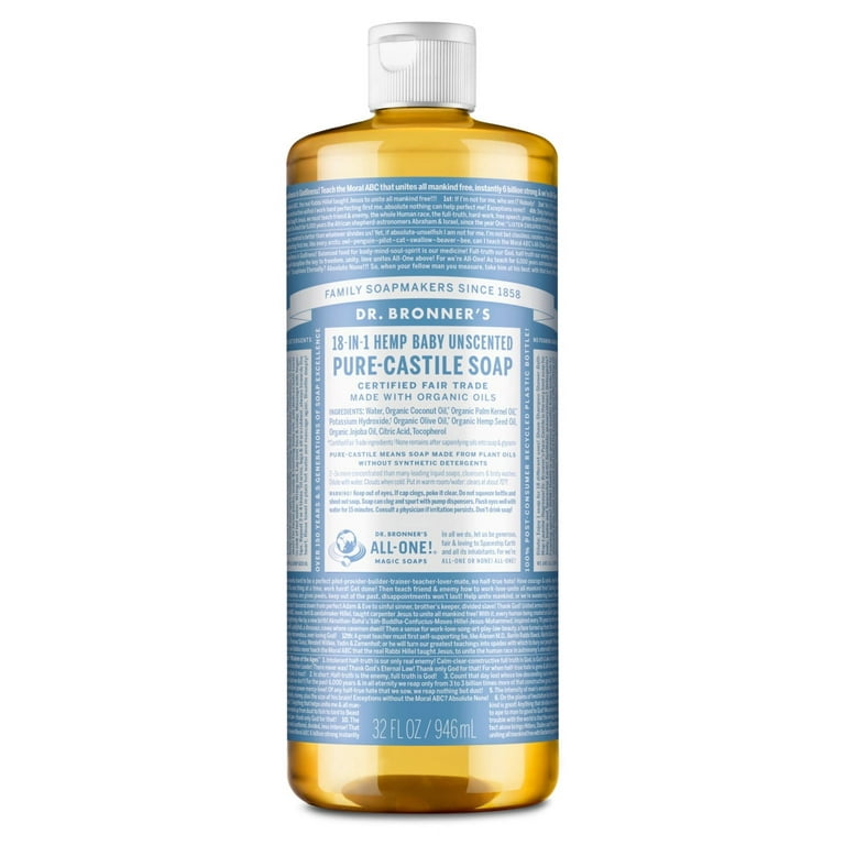 Dr. Bronner s Magic Soap Castile Liquid Soap 32 oz Body Wash Face Wash Unscented Age Group Baby All Ages Walmart