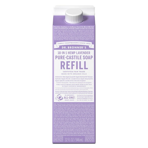 Dr. Bronner's Magic Soap - Castile Liquid Refill Carton - Lavender - 32 oz - 18-in-1 uses - Adults, Teens, Children