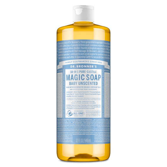 Dr. Bronner's Magic Soap - Unscented - Pure-Castile Liquid Soap - 32 fl oz – for Face, Body Wash, Hands