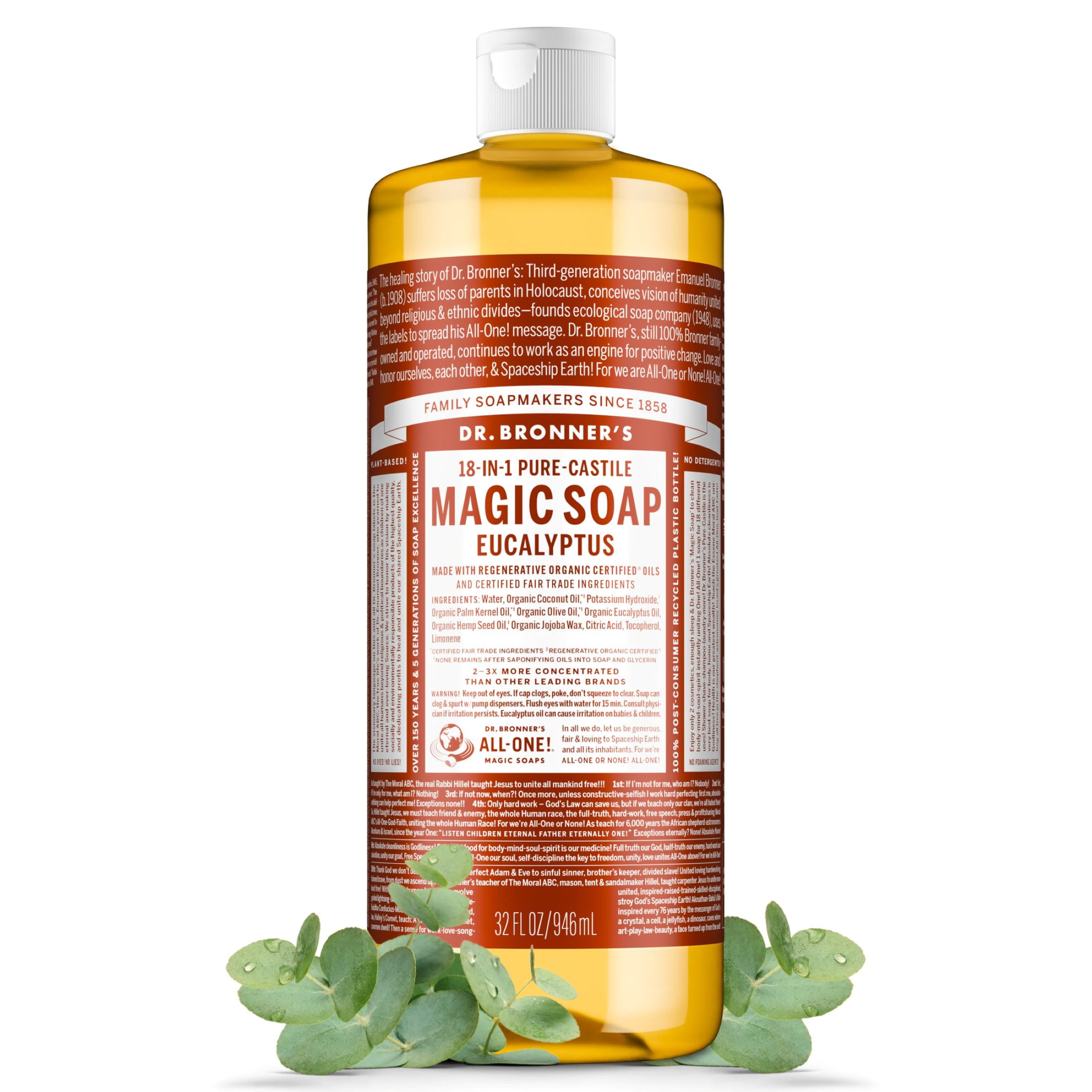 Dr.Bronner's Magic Soap, Eucalyptus, Pure-Castile Body Wash Liquid Soap, 32 fl oz