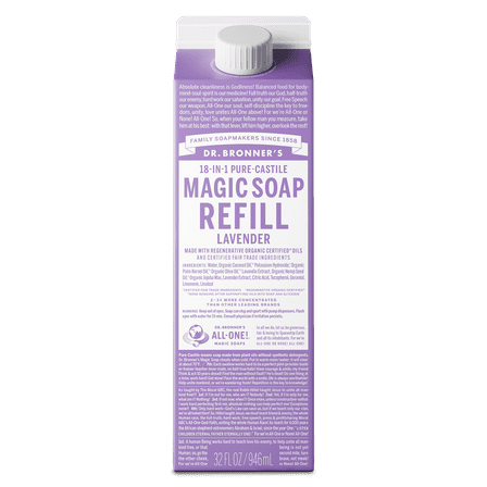 Dr. Bronner's Magic Soap - Castile Liquid Refill Carton - Lavender - 32 oz - 18-in-1 uses - Adults, Teens, Children