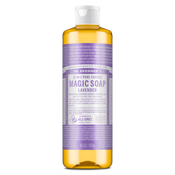 Dr.Bronner's Magic Soap, Lavender, Pure-Castile Body Wash Liquid Soap, 16 fl oz