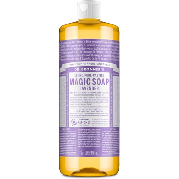 Dr. Bronner's Magic Soap - Lavender - Pure-Castile Liquid Soap - 32 fl oz – for face, body wash, hands