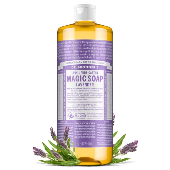Dr.Bronner's Magic Soap, Lavender, Pure-Castile Body Wash Liquid Soap, 32 fl oz