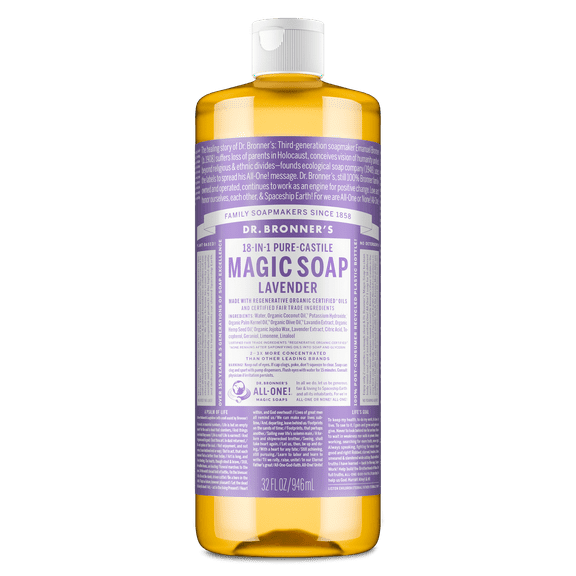 Dr. Bronner's Magic Soap - Lavender - Pure-Castile Liquid Soap - 32 fl oz  for face, body wash, hands