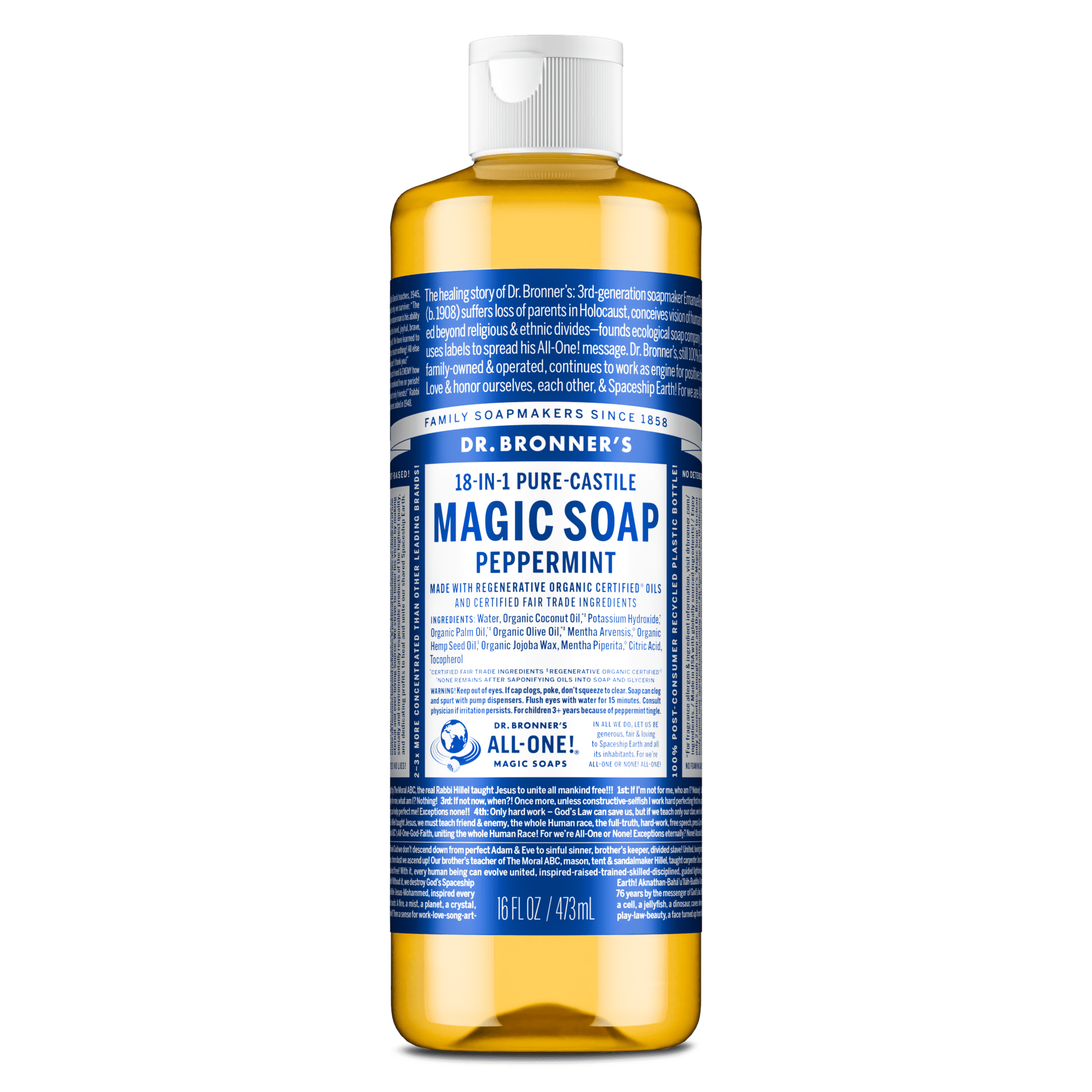 Dr.Bronner's Magic Soap, Peppermint, Pure-Castile Body Wash Liquid Soap, 16 fl oz