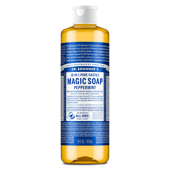 Dr. Bronner's Magic Soap - Peppermint- Pure-Castile Liquid Soap - 16 fl oz for Face, Body Wash, Hands