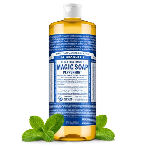 Dr.Bronner's Magic Soap, Peppermint, Pure-Castile Body Wash Liquid Soap, 32 fl oz