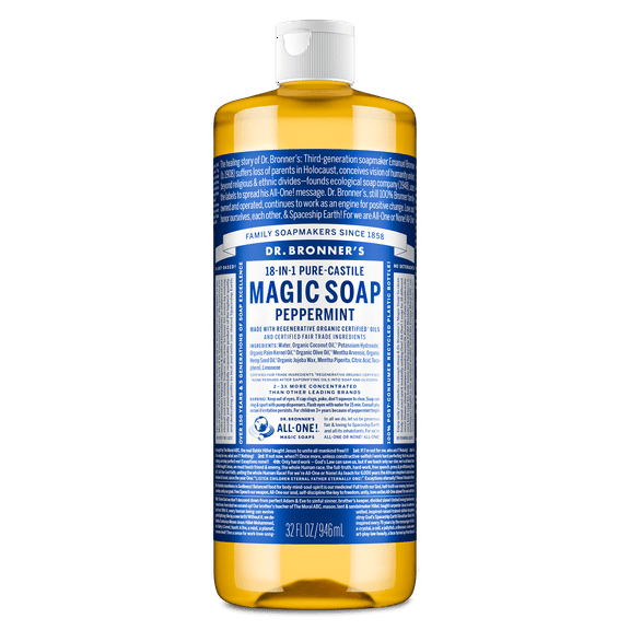 Dr. Bronner's Magic Soap - Peppermint - Pure-Castile Liquid Soap - 32 oz – for face, body wash, hands