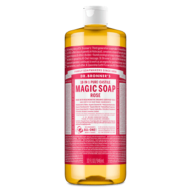 Dr. Bronner's Magic Soap - Rose - Pure-Castile Liquid Soap - 32 oz – for face, body wash, hands