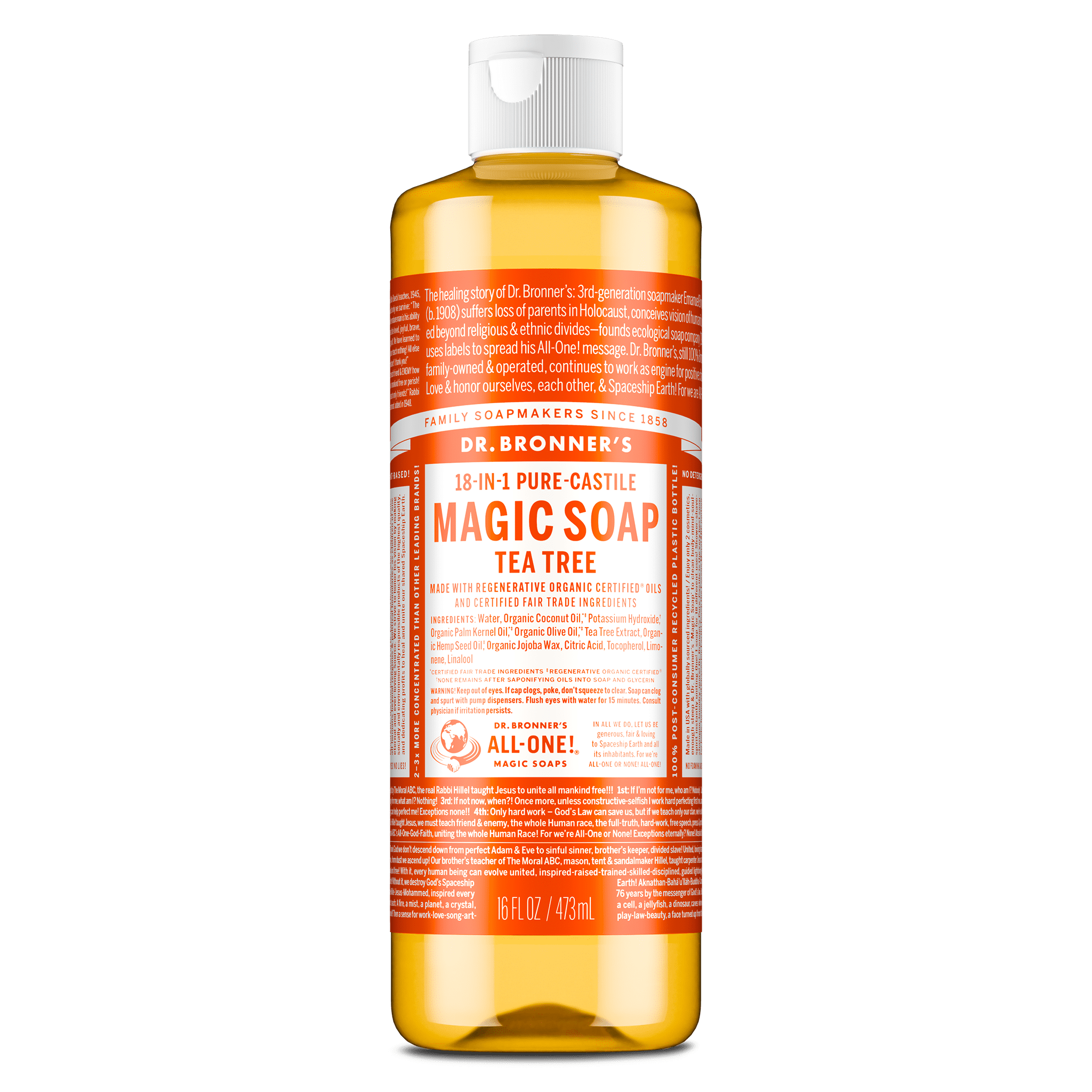 Dr. Bronner's Magic Soap - Tea Tree - Pure-Castile Liquid Soap - 16 oz - for face, body wash, hands