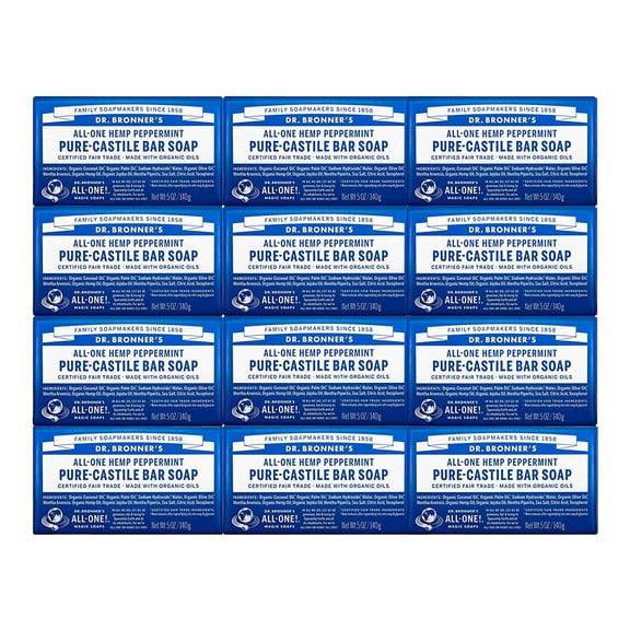 Dr. Bronner's Magic Soaps: Pure Castile Bar Soap, Peppermint 5 oz (12 pack)