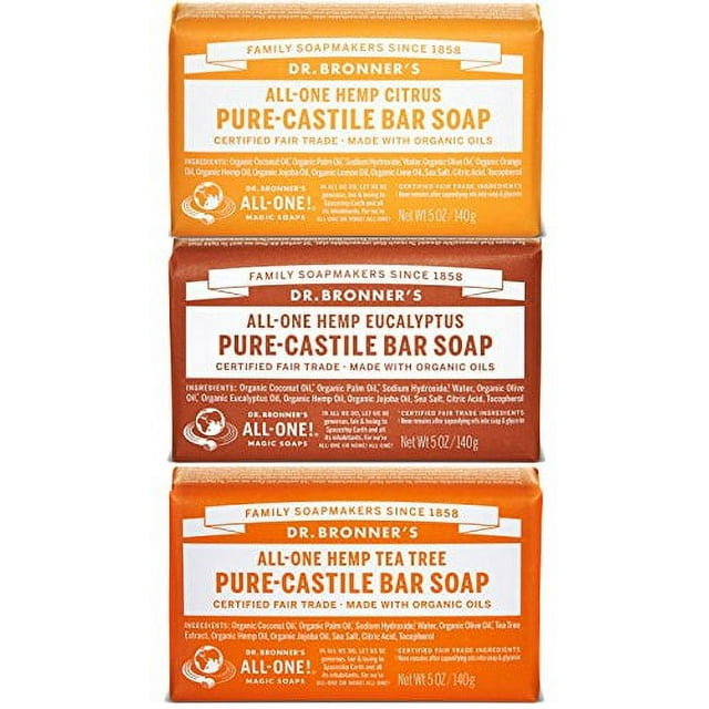 Dr. Bronner's Magic Soaps PureCastile Soap, Variety Pack, 5Ounce Bars (Pack of 3) (Citrus