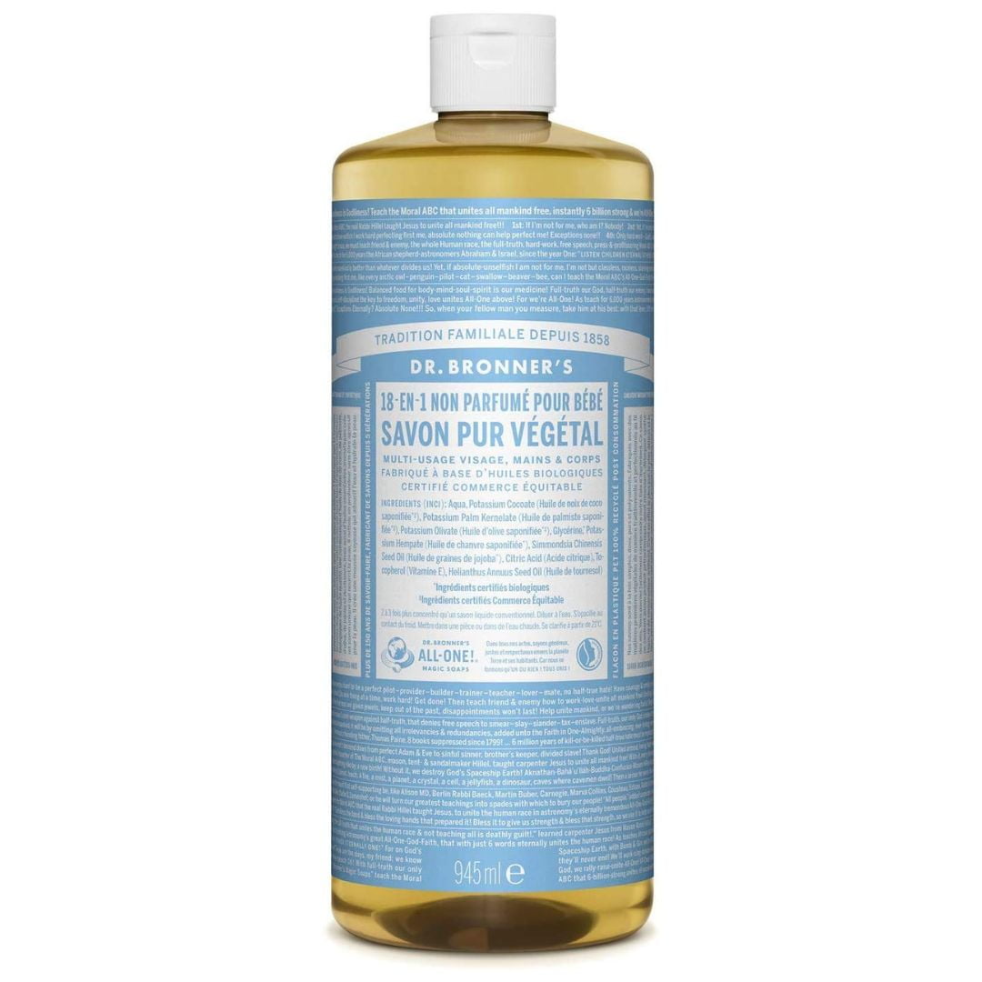 Dr. Bronner's No Added Fragrance Liquid Dish Soap, Baby Unscented, 32 Ounce, Vegan
