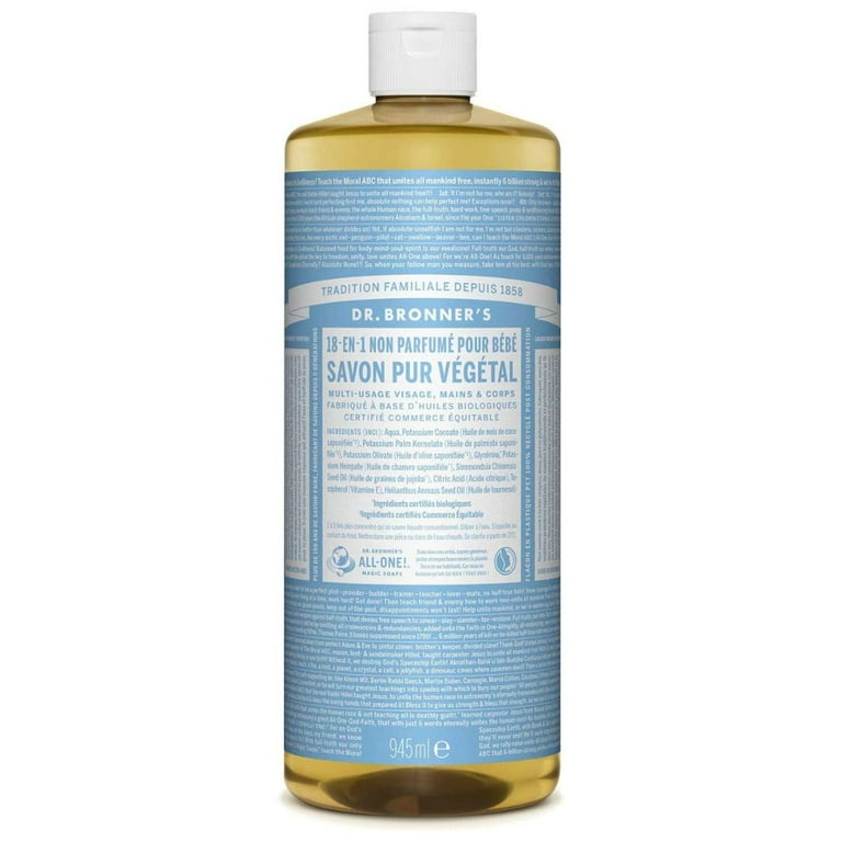 Dr. Bronner's No Added Fragrance Liquid Dish Soap, Baby Unscented, 32  Ounce, Vegan
