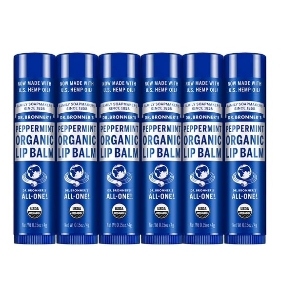 Dr. Bronner's - Organic Lip Balm (Peppermint, .15 ounce, 6-Pack) - Made with Organic Beeswax and Avocado Oil, For Dry Lips, Hands, Chin or Cheeks,