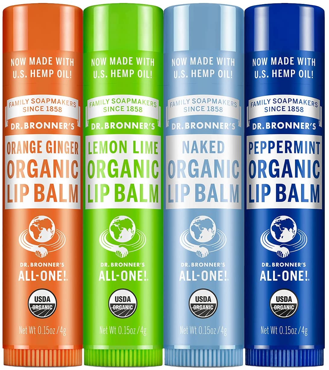 Dr. Bronner's Organic Lip Balm Variety Peppermint, Orange Ginger