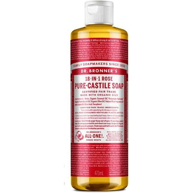 Dr. Bronner's Organic Pure Castile Liquid Soap, Rose, 16 oz