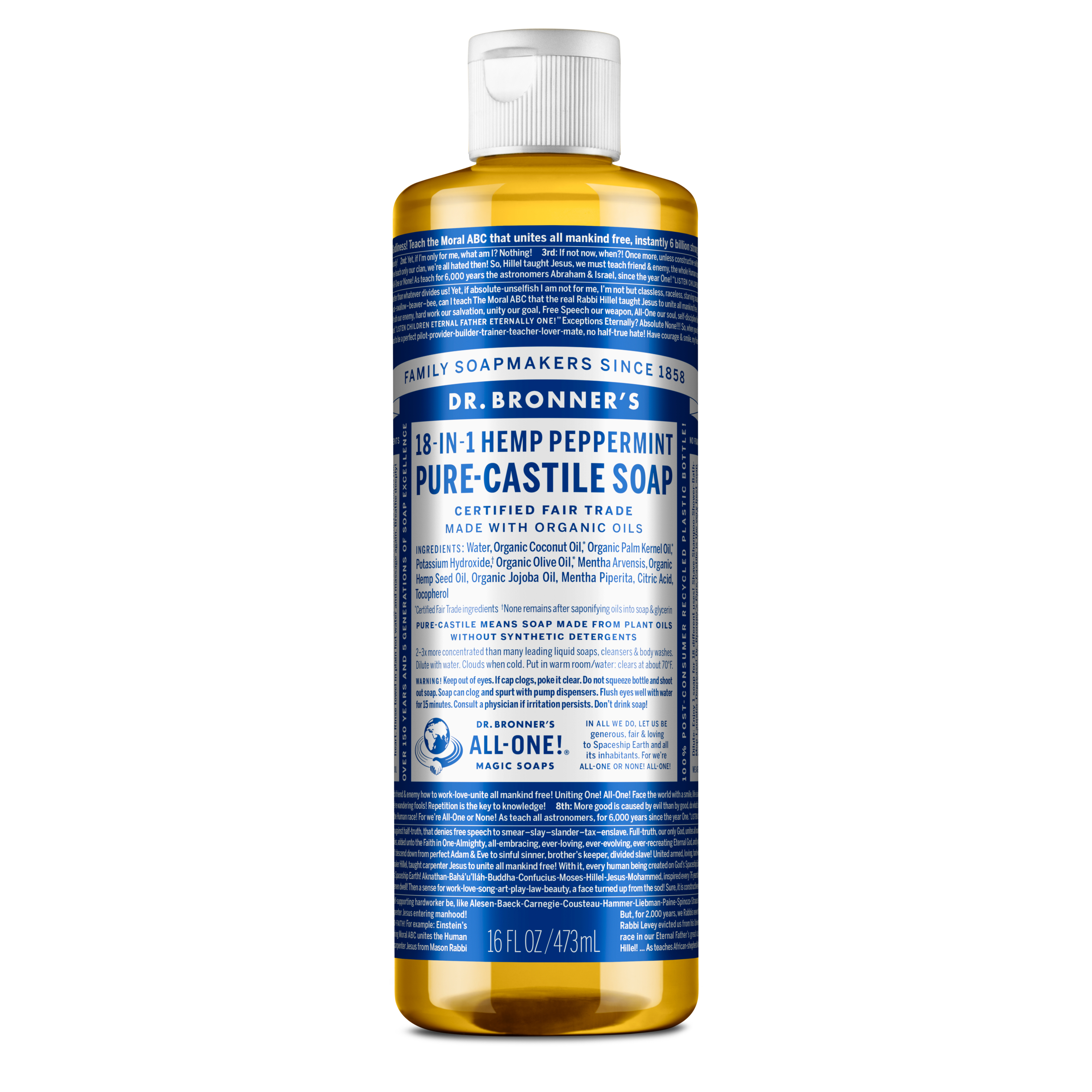 Dr. Bronner's Peppermint Pure-Castile Liquid Soap - 16 oz - image 1 of 7
