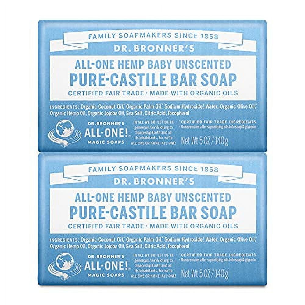 Dr. Bronner's PureCastile Bar Soap (Baby Unscented, 5 ounce, 2pack