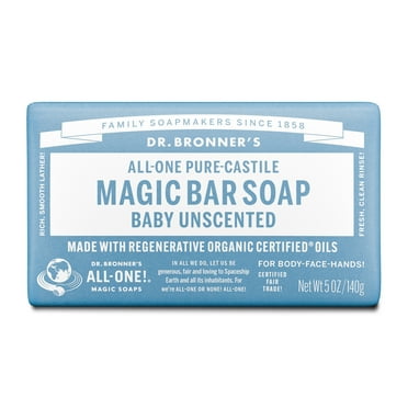 Dr. Bronner's Magic Bar Soap – Baby Unscented - Pure-Castile Soap - 5 oz - for face, body, hands
